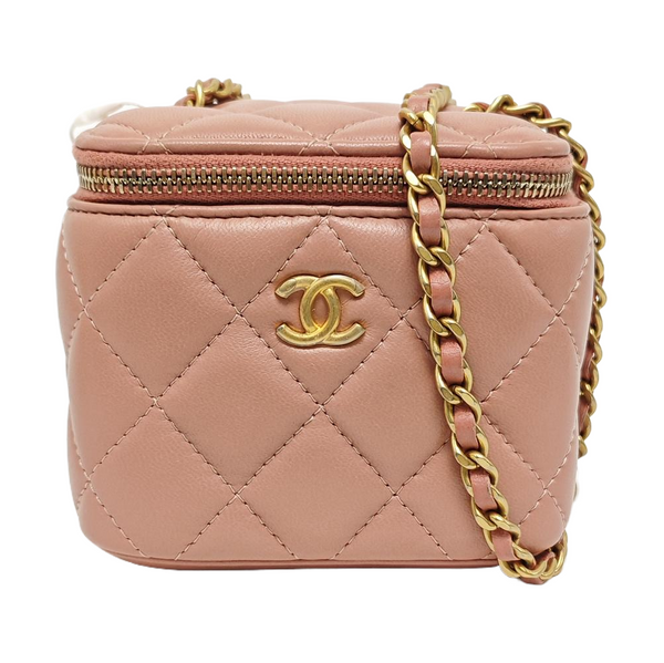 VANITY CASE Mini Quilted Lambskin Pink