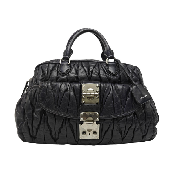 Quilted Lambskin Top Handle Bag Blue