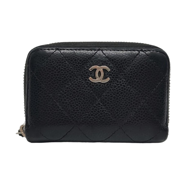 Quilted Grained Calfskin Wallet Black