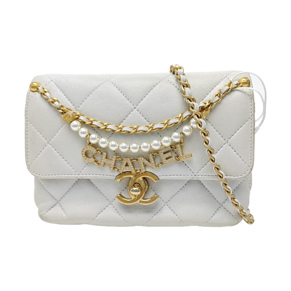 Quilted Lambskin Shoulder Bag White