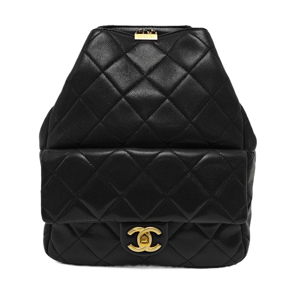 Quilted Grained Calfskin Backpack Black