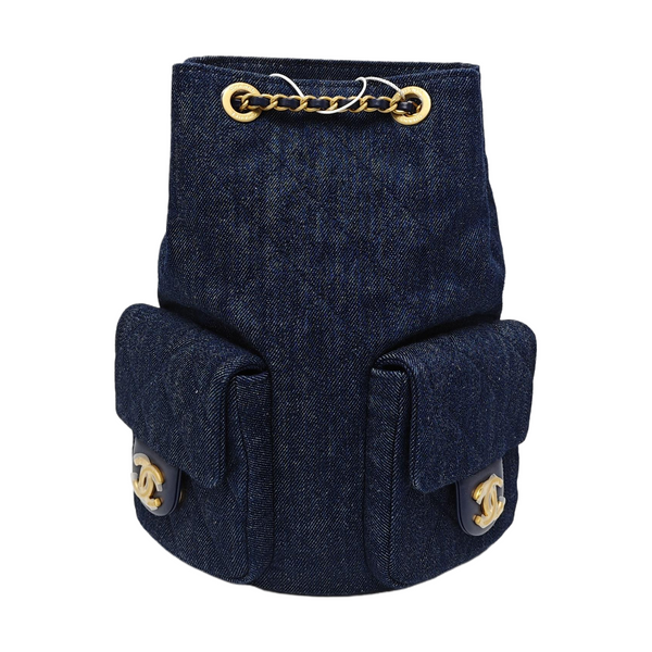 Quilted Denim Backpack Blue