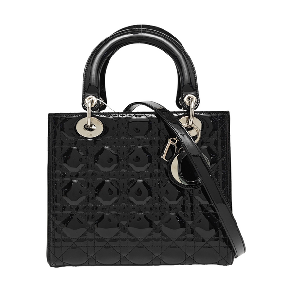 Lady Dior Medium Cannage Patent Leather Black