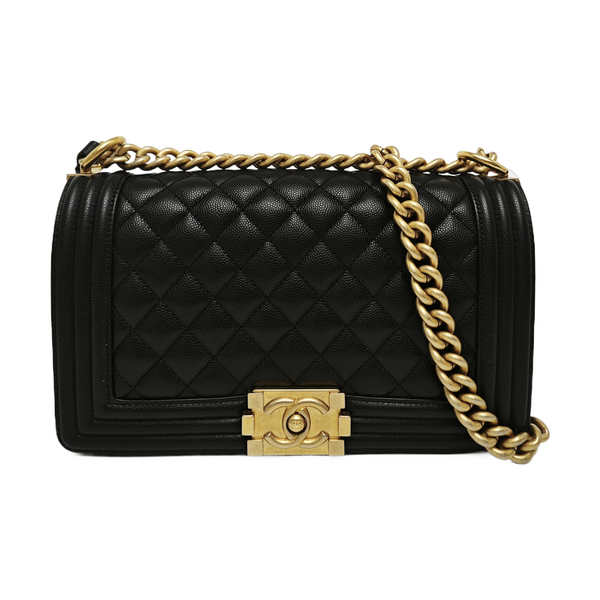 BOY CHANEL Medium Quilted Grained Calfskin Black