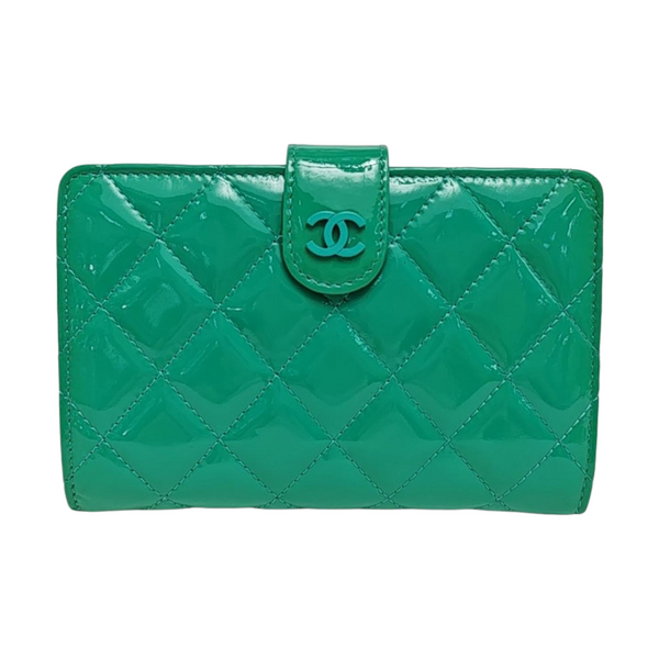 Quilted Patent Leather Wallet Green