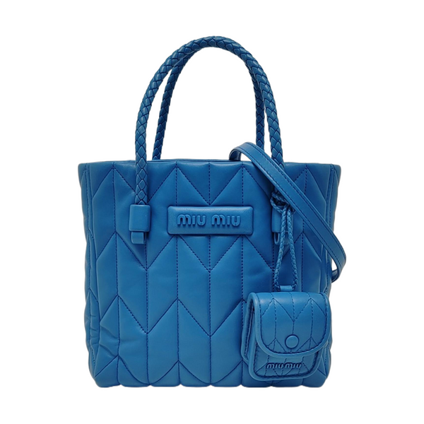 Bow Tote Small Quilted Lambskin Blue