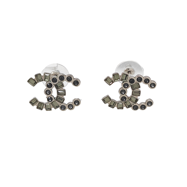CC Logo Metal Gray Stud Earrings