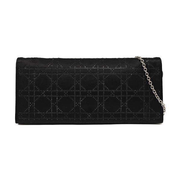 Cannage Silk Satin Shoulder Bag Black