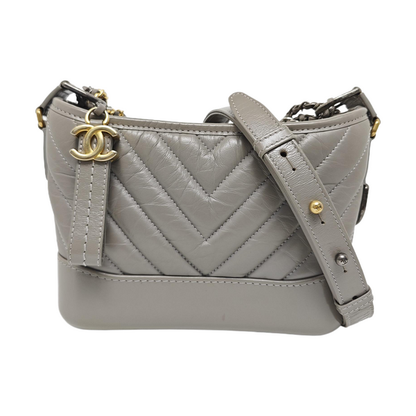 GABRIELLE Small Chevron Calfskin Gray