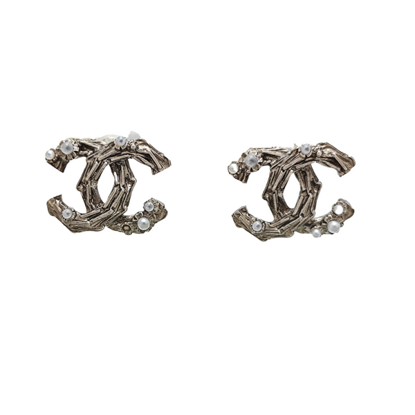 CC Logo Metal Gray Stud Earrings