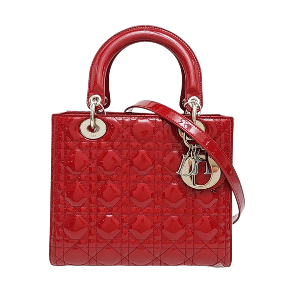 Lady Dior Medium Cannage Patent Leather Red