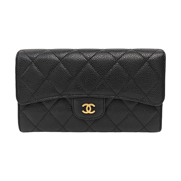 CLASSIC FLAP Mini Quilted Grained Calfskin Black Wallet