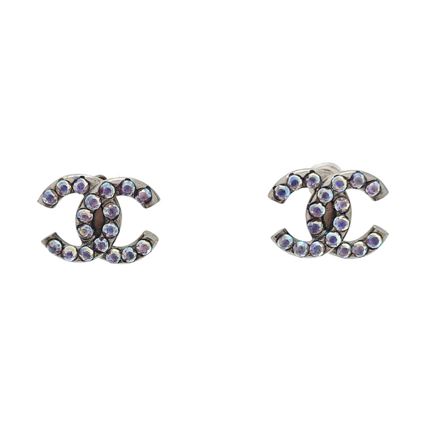 CC Logo Metal Gray Stud Earrings