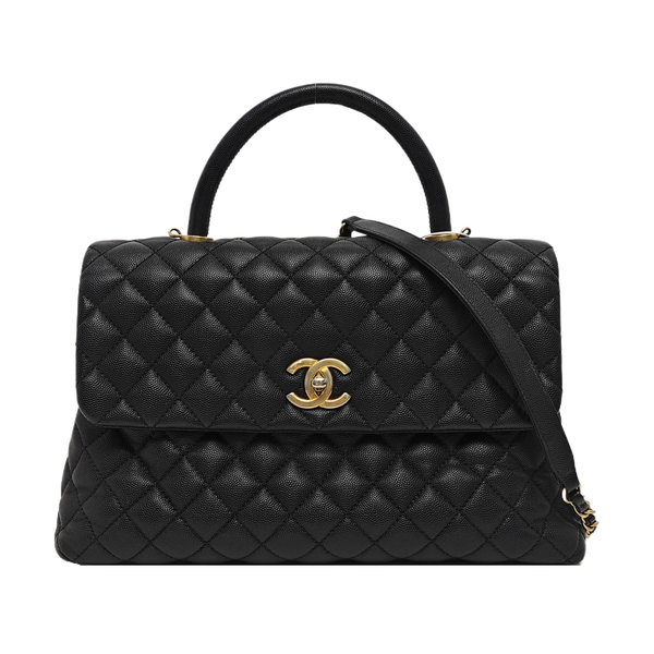 COCO HANDLE Large Quilted Grained Calfskin Black