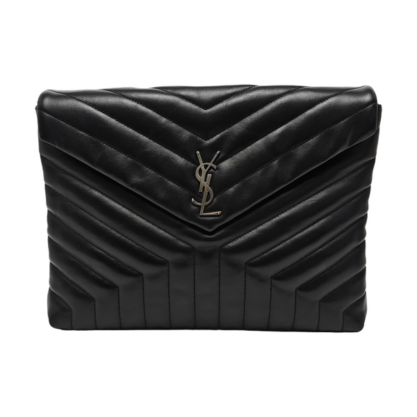 Chevron Calfskin Clutch Black