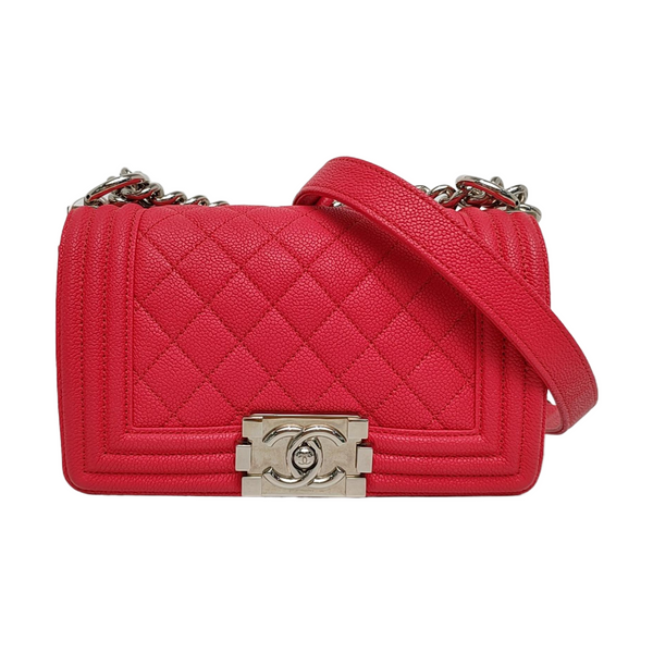 Authenticated pre-owned BOY CHANEL Small Quilted Grained Calfskin Red - Shoulder Bag at Looply
