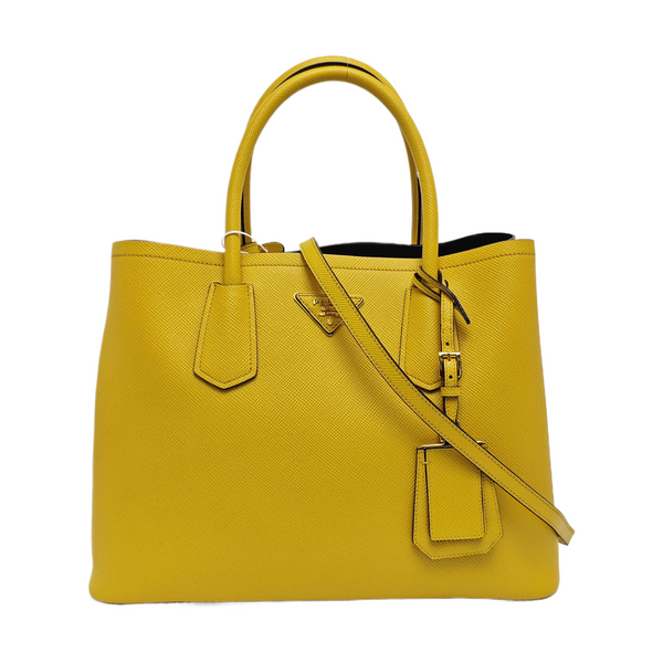 Doble Saffiano Mediano Piel de Becerro Amarillo