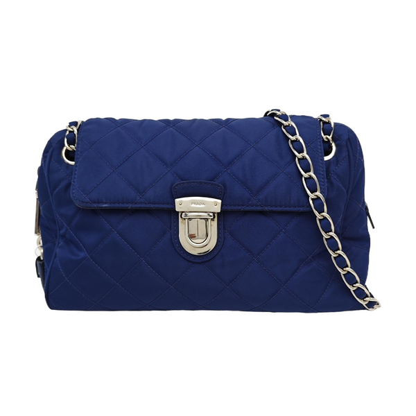 Quilted Nylon Shoulder Bag Blue