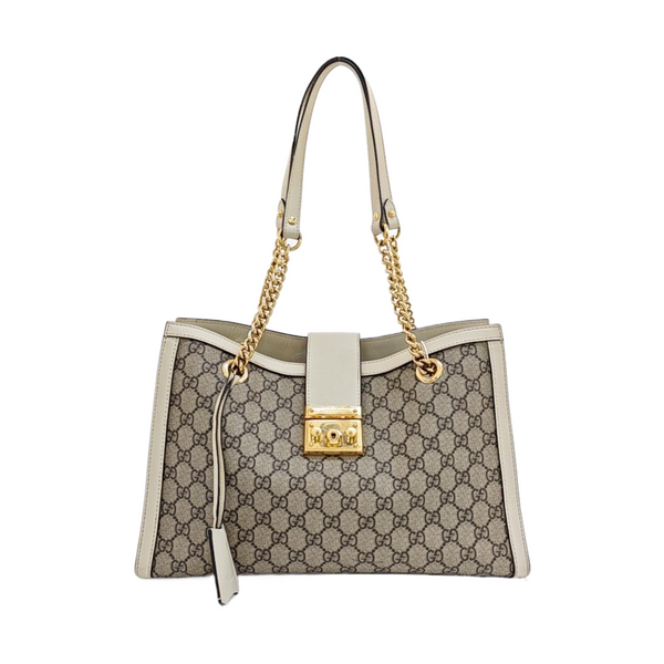Padlock Medium Monogram Coated Canvas Beige