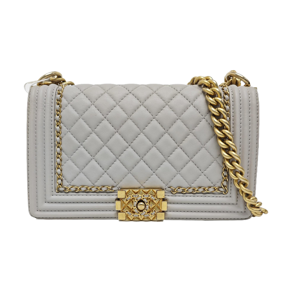 BOY CHANEL Medium Quilted Calfskin Gray