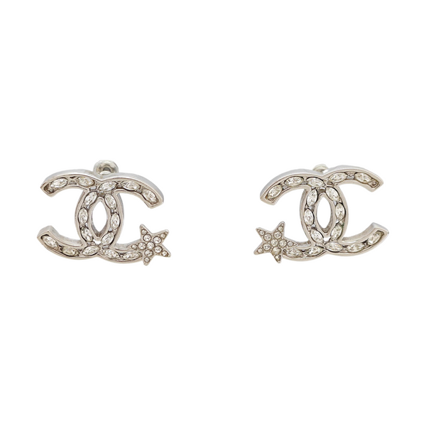 CC Logo Metal Silver Stud Earrings