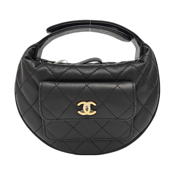 Quilted Grained Calfskin Top Handle Bag Mini Black