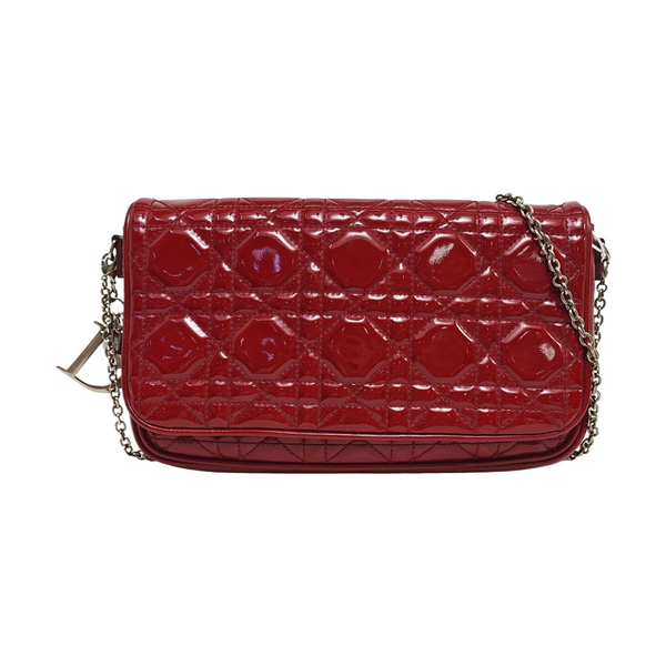 Lady Dior Cuero Charol Acolchado Rojo