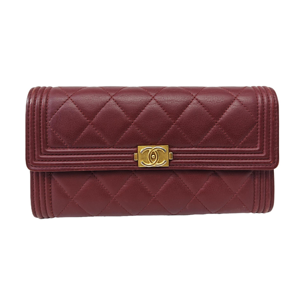 BOY CHANEL Mini Quilted Calfskin Red Wallet