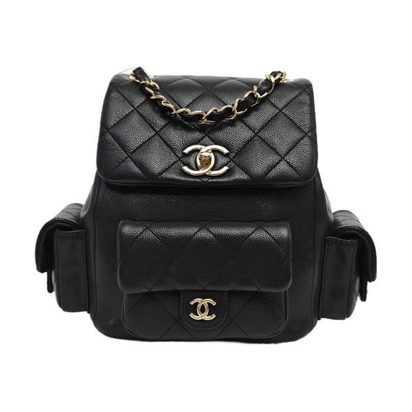 Quilted Grained Calfskin Backpack Small Black