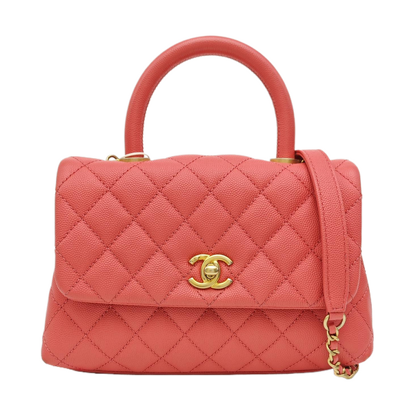 COCO HANDLE Small Quilted Grained Calfskin Pink