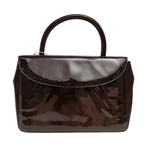 Patent Leather Top Handle Bag Brown