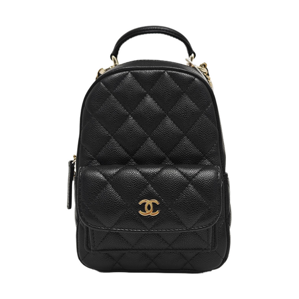Quilted Grained Calfskin Backpack Mini Black