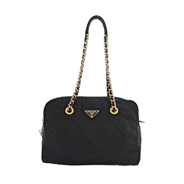 Chain Tote Quilted Nylon Black