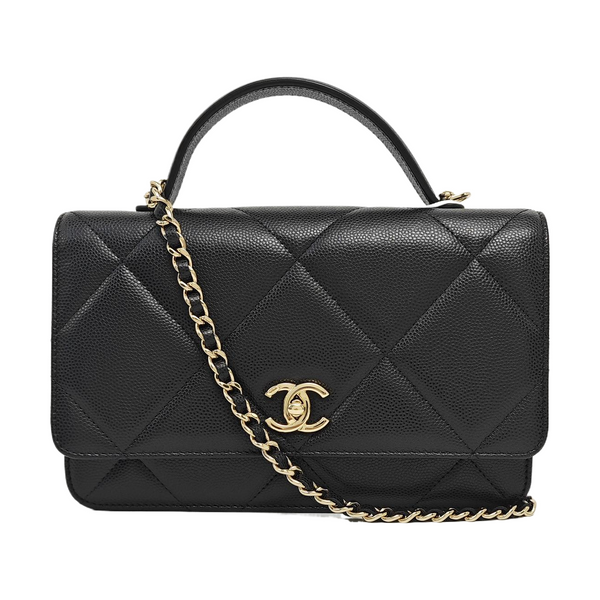 Quilted Grained Calfskin Shoulder Bag Black