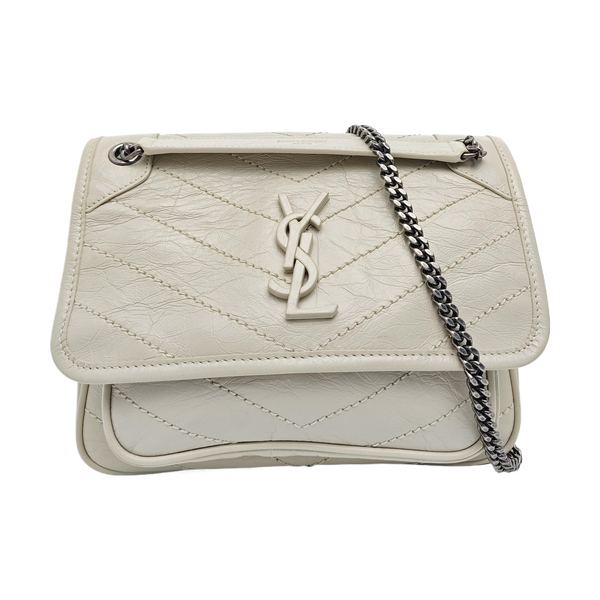 NIKI Small Chevron Calfskin White