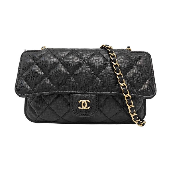 Quilted Grained Calfskin Shoulder Bag Black
