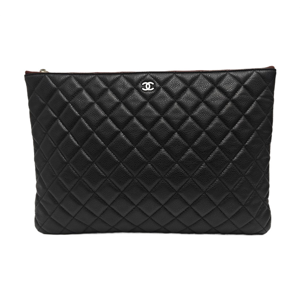 Quilted Grained Calfskin Clutch Black