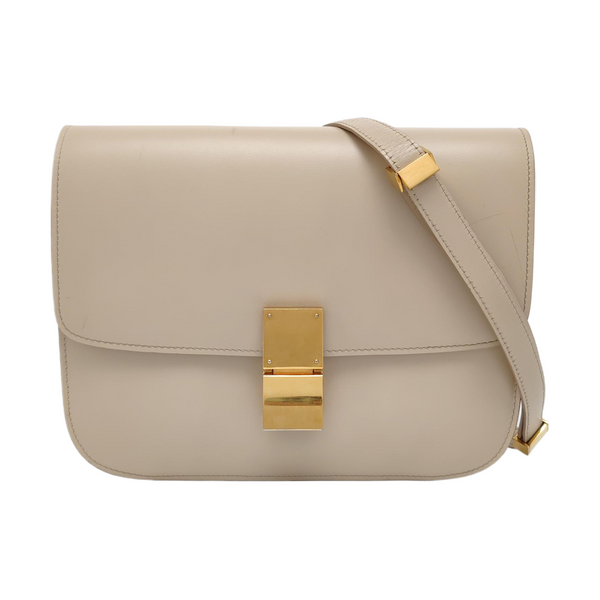 Authenticated pre-owned CLASSIC BOX Medium Calfskin Beige - Shoulder Bag at Looply