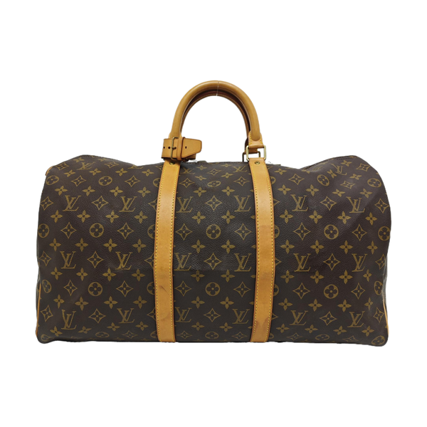 KEEPALL 50 Monogram Coated Canvas Brown