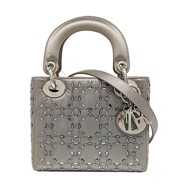 Lady Dior Mini Cannage Silk Satin Gray
