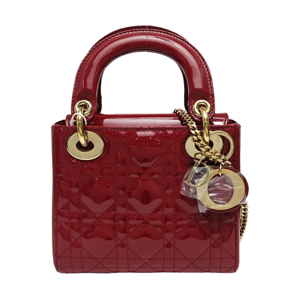 Lady Dior Mini Cannage Patent Calfskin Red