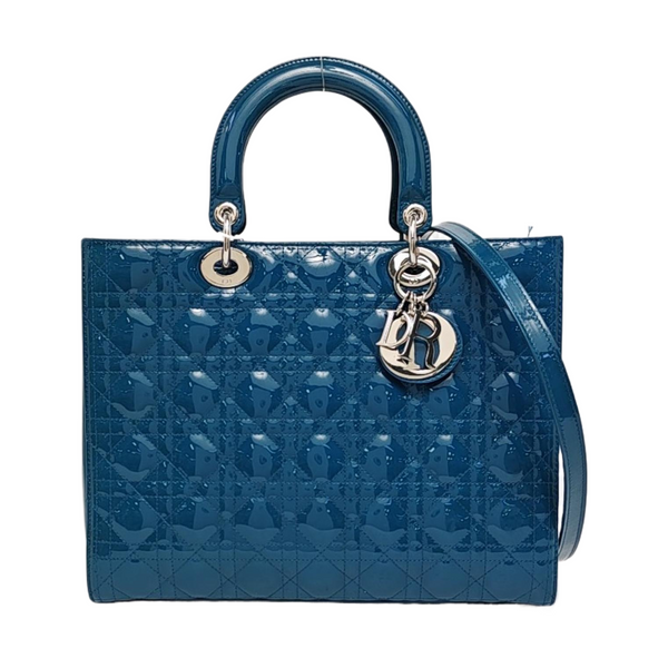 Lady Dior Large Cannage Patent Leather Blue