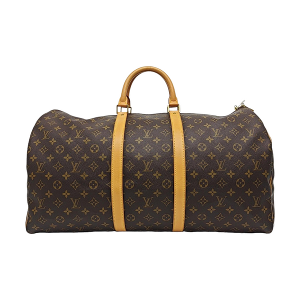 KEEPALL 55 Monogram Coated Canvas Brown