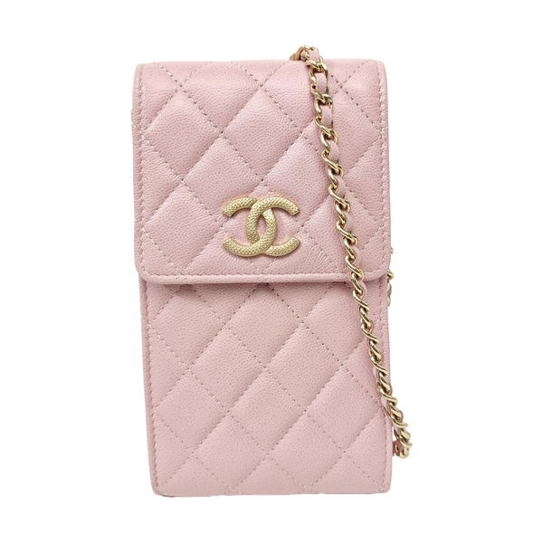 Quilted Grained Calfskin Shoulder Bag Pink