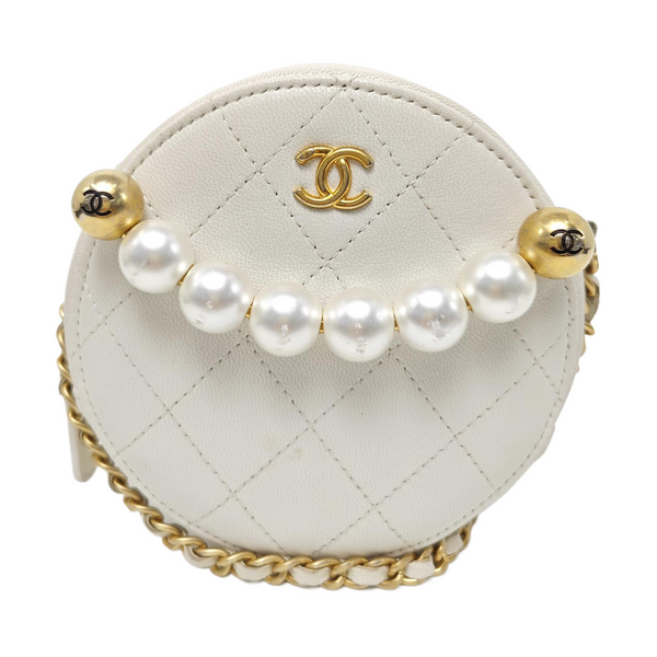 ROUND Quilted Lambskin White