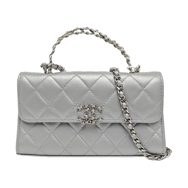 Quilted Lambskin Shoulder Bag Silver
