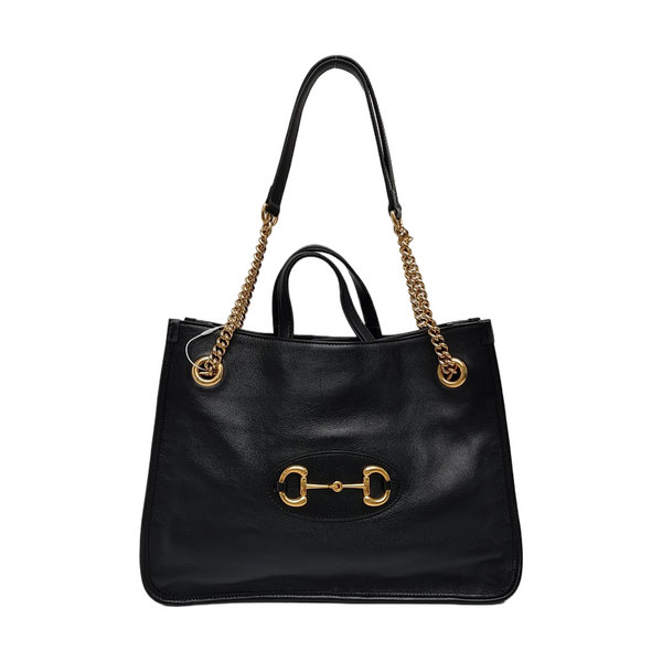 Authenticated pre-owned Horsebit 1955 Medium Calfskin Black - Tote Bag at Looply