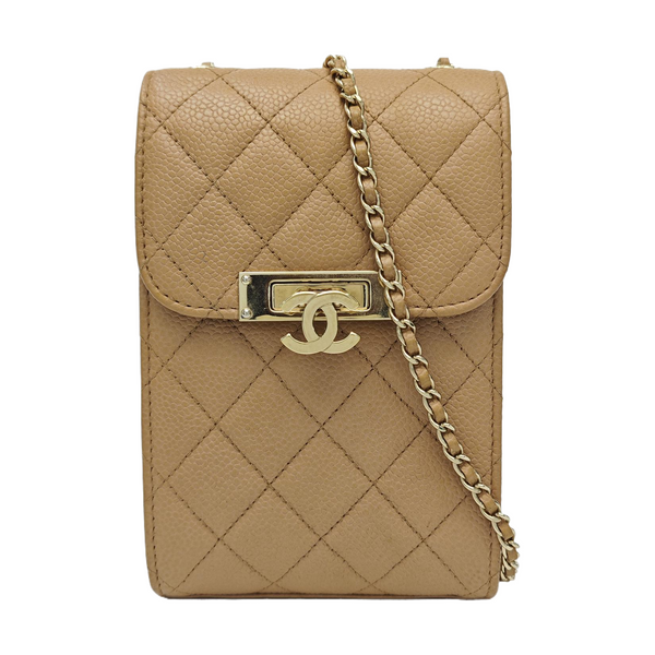 DOUBLE CC Quilted Grained Calfskin Brown