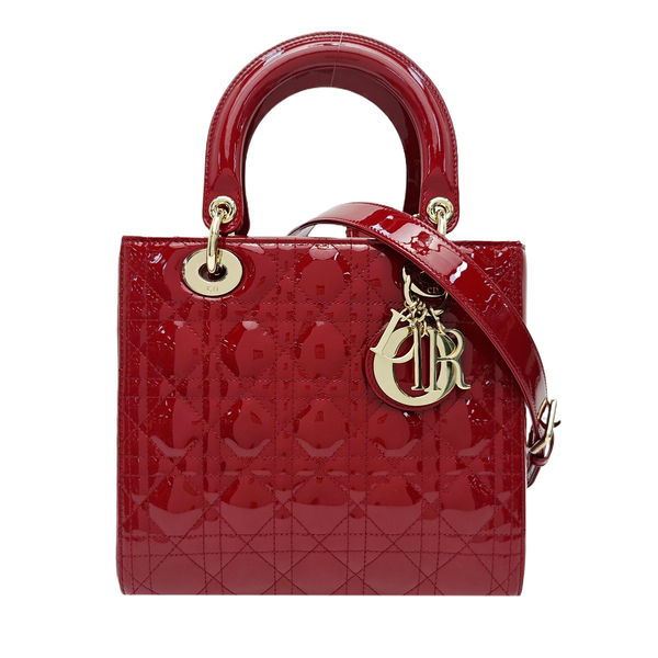 Lady Dior Medium Cannage Patent Leather Red