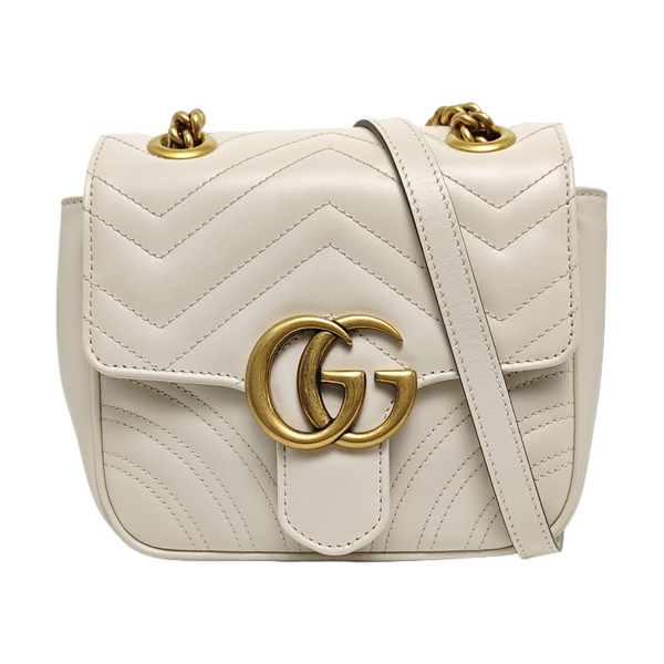 GG Marmont Mini Quilted Calfskin White